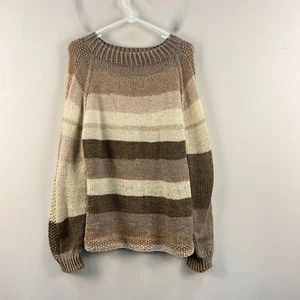 Handknit Sweater Womens Large Wool Alpaca Pullover Stripe Knit Long Sleeve 19967 - Picture 1 of 9