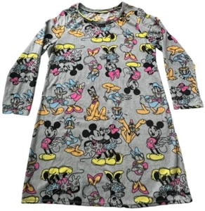 Disney Fleece Night Gown Girls X-Large Gray Characters Allover Print L-Sleeve - Picture 1 of 8