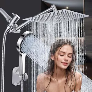 8” Rain Square Shower Head with Handheld Spray Combo High Pressure Adjustable US - Picture 1 of 14