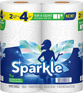 Sparkle® Tear-A-Square® Paper Towels, 2 Double Rolls = 4 Regular Rolls, 2 Count