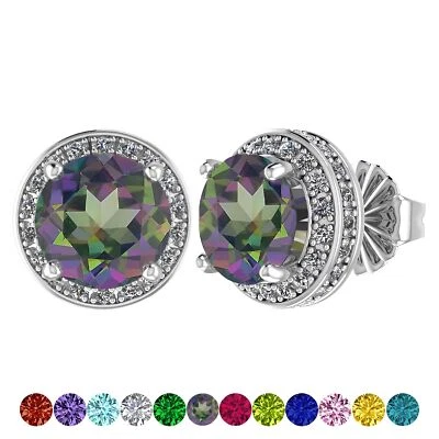 Pendientes de piedra de nacimiento de junio enchapados en rodio de plata de ley - Alejandrita simulada Foto 1 de 4