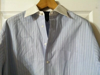 CAMISA DE VESTIR HENRY JACOBSON PARA HOMBRE AZUL A RAYAS 100% ALGODÓN PUÑOS FRANCESES TALLA: 16/32-33 Foto 1 de 4