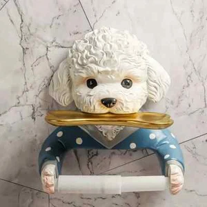 Cute Dog Wall-Mounted Toilet Paper Holder, Resin Bathroom Tissue Dispenser, Deco - Picture 1 of 4