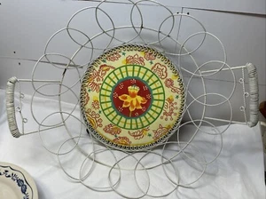 Vintage handbemalt Keramik rot Keramik Obst Draht Korb Landhaus Kern Bauernhaus - Bild 1 von 9