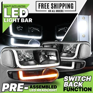 [LED LIGHT BAR]Headlight+Switchback Bumper 6000K Bulb fit 1999-2006 Yukon Denali - Picture 1 of 12