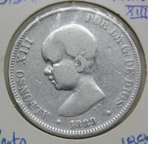 SPANIEN AFONSO XIII 5 PESETEN 1889 SILBERMÜNZE - Bild 1 von 4