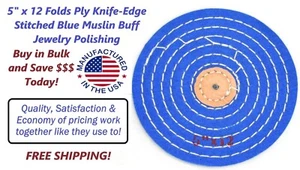 5" x 12 Folds Ply Knife-Edge Stitched Blue Muslin Buff Jewelry Polishing - Picture 1 of 2