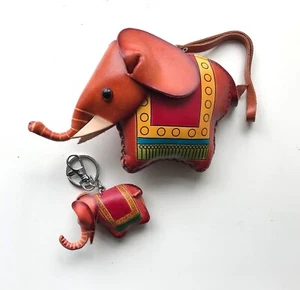 Juego de monedero y llavero de cuero elefante - tostado oscuro - Imagen 1 de 5