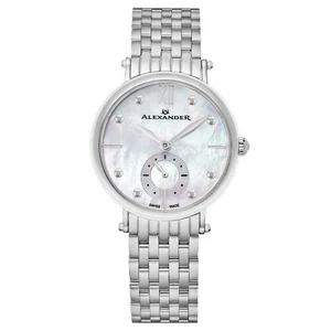 Alexander Monarch Roxana A201B-01 White MOP Women's Swiss Quartz SS Silver Watch - Picture 1 of 6