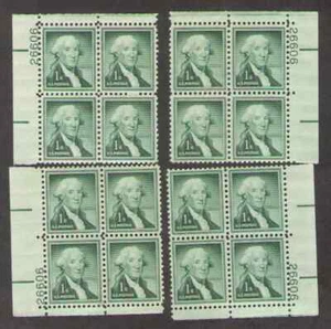 US. 1031. 1c. George Washington. 4 Matched Position PB4 #26606. MNH. 1956-2 - Picture 1 of 2