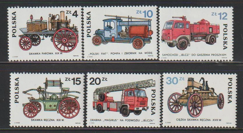 POLONIA 1985 SELLOS CLÁSICOS/CONTEMPORÁNEOS CAMIONES DE BOMBEROS/CAMIONES SC2664-9 MNH POL32 Foto 1 de 1