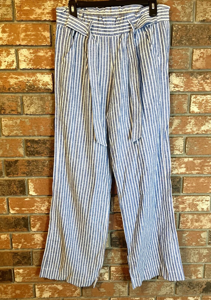 Pantalones Jolt Mezcla de Lino Rayas Náutico Pierna Ancha Corbata Cintura Talla M Foto 1 de 4
