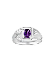 RYLOS Men's 6X4MM Gemstone & Diamond Ring in Sterling Silver, Sizes 8-13 - Picture 1 of 29