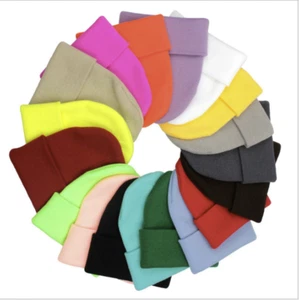 NEW Beanie Hat Kids Slouch Winter Woolly Ski Knitted Turn Up Neon - Picture 1 of 9