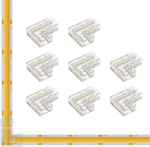 COB 8Mm/0.31In Width LED Strip Connector Kit 8Pcs 2 Pin Transparent Gapless L-Sh - Picture 1 of 12