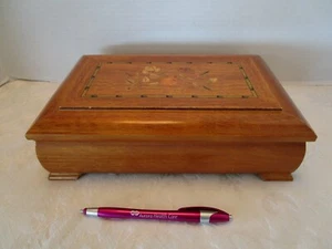 Caja de música vintage de madera con flores de marquetería espejo Sanyo 8,5" Italia - Imagen 1 de 11
