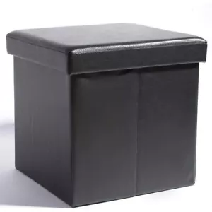 Sitzhocker ,Stauraum Fußhocker,Aufbewahrungsbox faltbar(38cm Kunstleder Schwarz) - Bild 1 von 4