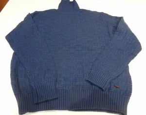 Lorenzoni Virgin Wool Cashmere Turtleneck Teal Blue Parquet Weave Sweater - Picture 1 of 3