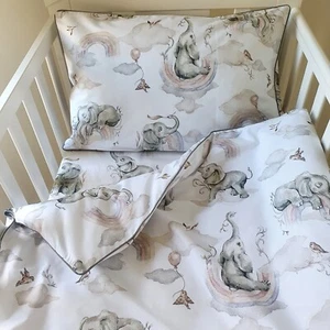 ELEPHANT , RAINBOW COT BED, cot, BEDDING SET DUVET COVER , PILLOWCASE, SHEET - Picture 1 of 8