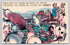 Divertida postal cómica humor vacas cerdos cerdos gallo en cocina comer - Imagen 1 de 2