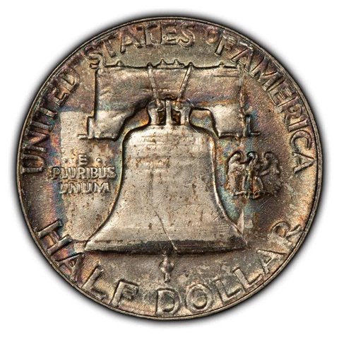 1957 50c Franklin Silver Half Dollar - Rainbow Tape Toning - SKU-H2419 Cover