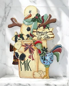 Bloque de madera artesanal muñeco de nieve de Navidad granja decoración rústica gallo vaca - Imagen 1 de 7