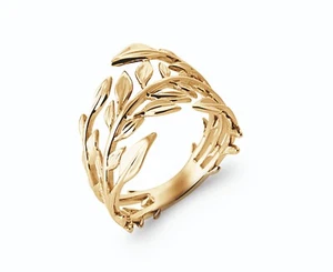 Bague en Plaqué Or 18 carats - Anneau Large Délicat Branche et Feuilles - - Picture 1 of 5