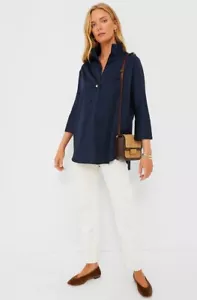 Tuckernuck Navy Willow Collared Preppy Relaxed Fit Blouse Top Size XL - Picture 1 of 16