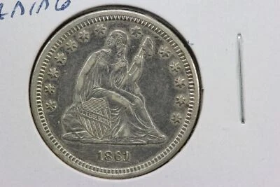 1861 Seated Liberty Quarter AU Details Old Light Cleaning 4AM0 - Image 1 of 4
