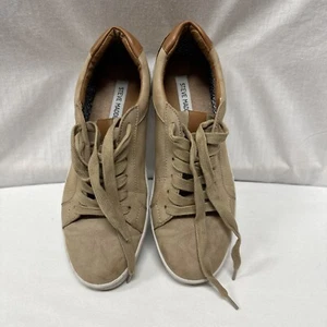 Steve Madden Leather Lace Up Low Top Platform Sneakers Womens 7M Beige & White - Picture 1 of 14