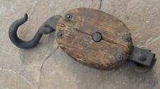 Vtg Primitive Antique Wood Metal Pulley Hook Farm Industrial Rustic Country Chic