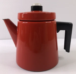 Vintage Finel Red Enamel Coffee Pot Percolator Stove Top Made In Finland - Picture 1 of 20