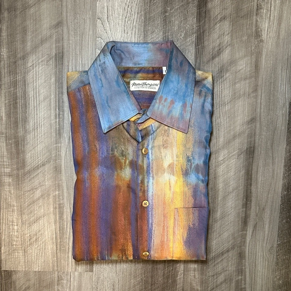 Norm Thompson Acuarela Rayas Manga Larga Abotonada - Grande Foto 1 de 4