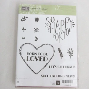 Juego de estampillas Stampin Up Born To Be Loved So Happy For You Heart Celebra noticias - Imagen 1 de 4