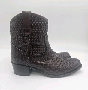 FRYE Deborah Brown Leather Woven Short Boots Booties Western - Womens Size US 9 - Picture 1 of 10