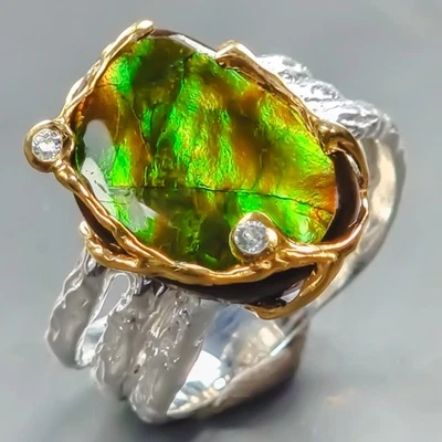 Joyería 12 ct+ Anillo Ammolita Natural Plata de Ley 925 Talla 7.5/R440908 Foto 1 de 4