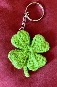 Crocheted Four Leaf Clover Keychain, Keyring, Bag Charm - Picture 1 of 2