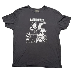 Sacred Owls Graphic T-Shirt Black XL Dockers Streetwear Band Style Gun Print Tee - Picture 1 of 3