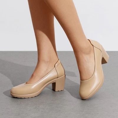 Zapatos de salón de vestir cómodos para todo el día para mujer Tacones bajos Gruesos Uso diario Oficina Vestido Bombas Foto 1 de 4