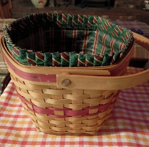 Longaberger Schneeflocke Weihnachtskorb 1997, Imperial Stripe Liner, Protector - Bild 1 von 5