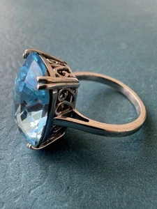 Vintage Designer JF .925 Sterlingsilber & großer rechteckiger Blautopas Ring Größe 8 Zoll - Bild 1 von 11