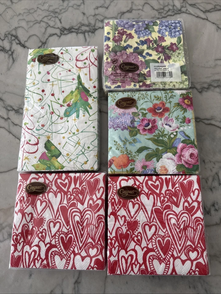 Lot of 4 NEW Caspari Floral Cocktail Napkins + 1 Guest Christmas Paper Towels - Image 1 of 2