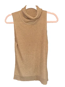 Suéter L'AGENCE Sabrina Metálico Sin Mangas Cuello Alto Dorado Tostado Talla XS Alto - Imagen 1 de 6