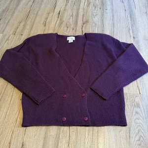 Maglione donna vintage Jantzen viola medio bottoni avvolgente lana cottage core kni - Foto 1 di 12