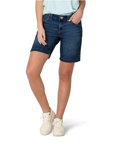 NEU Lee Damen Bermuda mittelhoher Bund Shorts blau Denim Stretch 9" Schrittlänge Größe 16 M - Bild 1 von 8