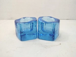 Vintage Pair of Blue Wheaton Nuline NJ Art GLASS CANDLESTICKS - Picture 1 of 6