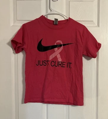 Nike Just Cure It Breast Cancer Awareness Short Sleeve Kids Size Medium Pink Tee - Image 1 of 4