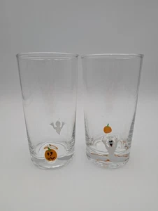Juego de 2 vasos de Halloween de vidrio soplado aplicado fantasma calabaza estilo antropología - Imagen 1 de 10
