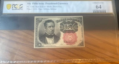 .10 Cent Fractional Currency fr.1266-Fifth Issue-PCGS gold Shield CHOICE UNC 64 - Image 1 of 2