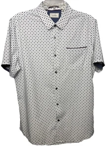 7Diamonds Men’s Large Button Up Shirt White Blue Geometric Print 4-Way Stretch - Picture 1 of 9